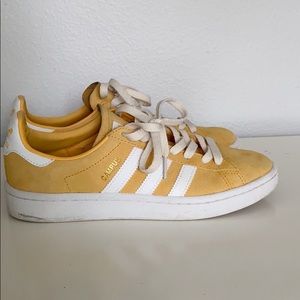 Yellow suded adidas shoes